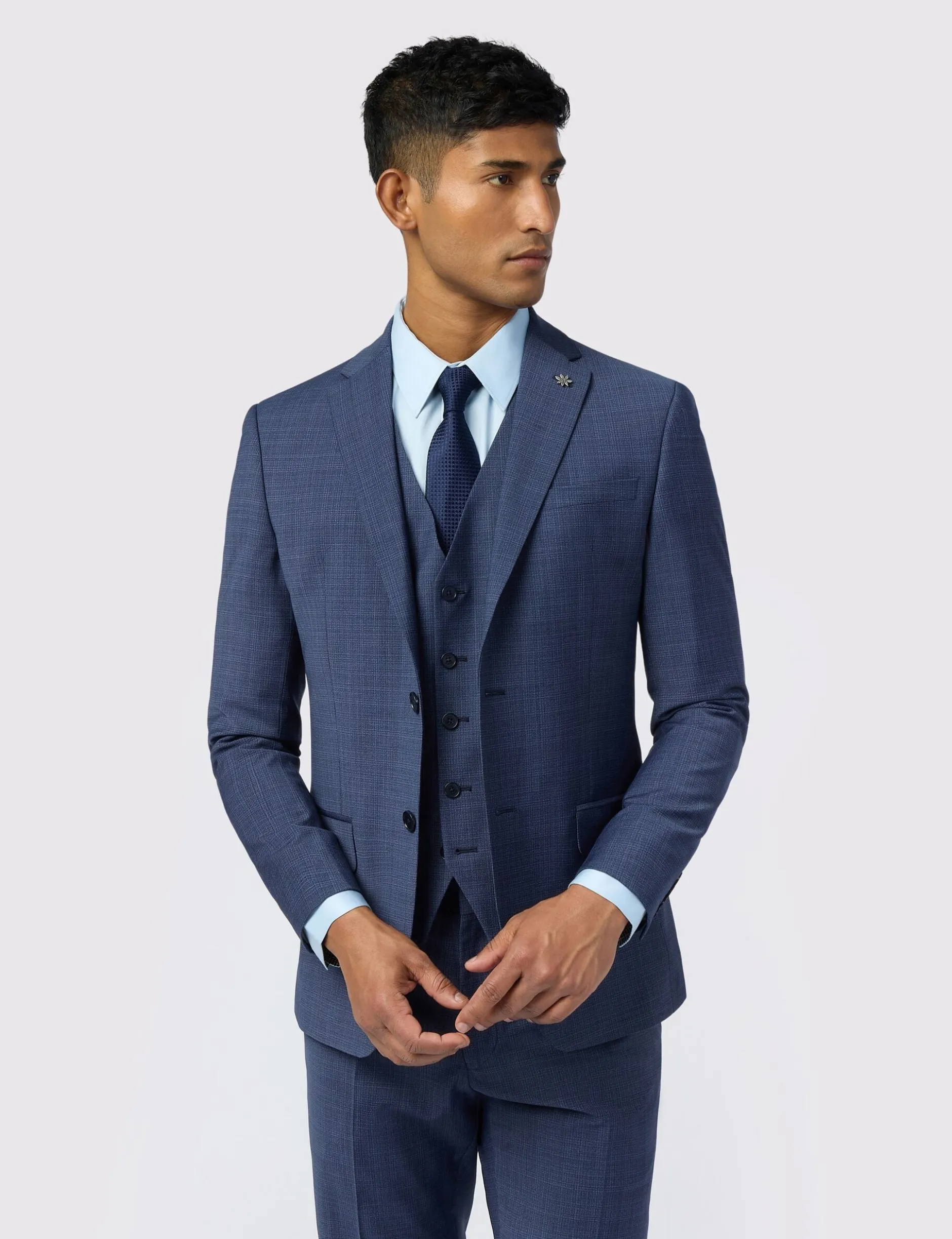 Anzugjacke mit Mikro-Karo-Performance-Slim-Fit-Optik
