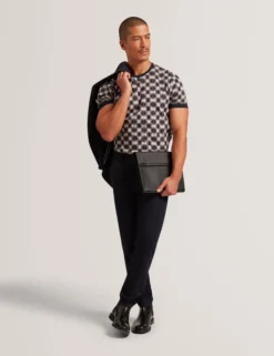 Argyle-Streifen-Jacquard-Strick-T-Shirt