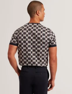 Argyle-Streifen-Jacquard-Strick-T-Shirt