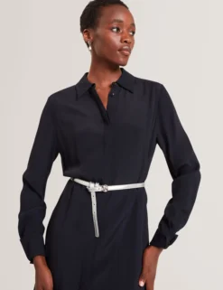 Asymmetrisches Crêpe-Midi-Hemdkleid