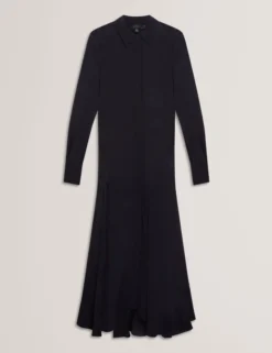 Asymmetrisches Crêpe-Midi-Hemdkleid