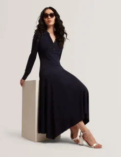 Asymmetrisches Jersey-Midi-Hemdkleid