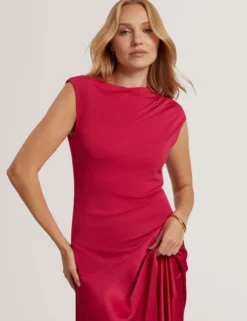 Asymmetrisches Midikleid aus Satin mit Einsätzen