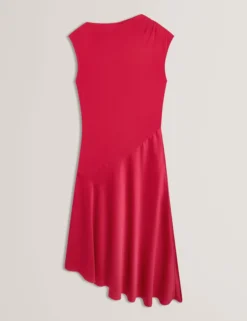 Asymmetrisches Midikleid aus Satin mit Einsätzen