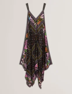 Asymmetrisches Midi-Kleid mit Schalprint