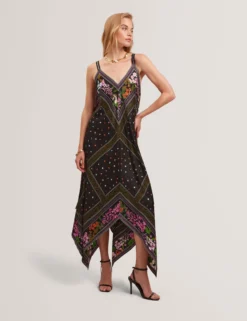 Asymmetrisches Midi-Kleid mit Schalprint