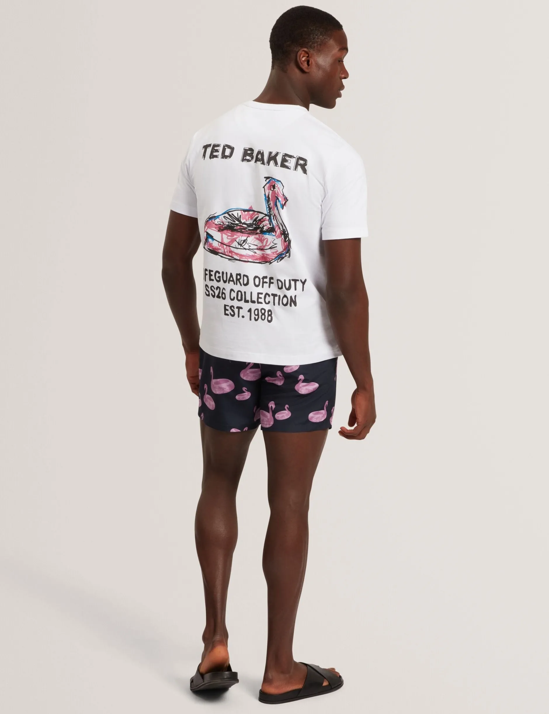 Badehose mit Flamingo-Print und Kordelzug