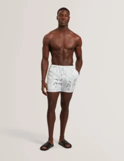 Badeshorts mit Palmenmuster, mittellang