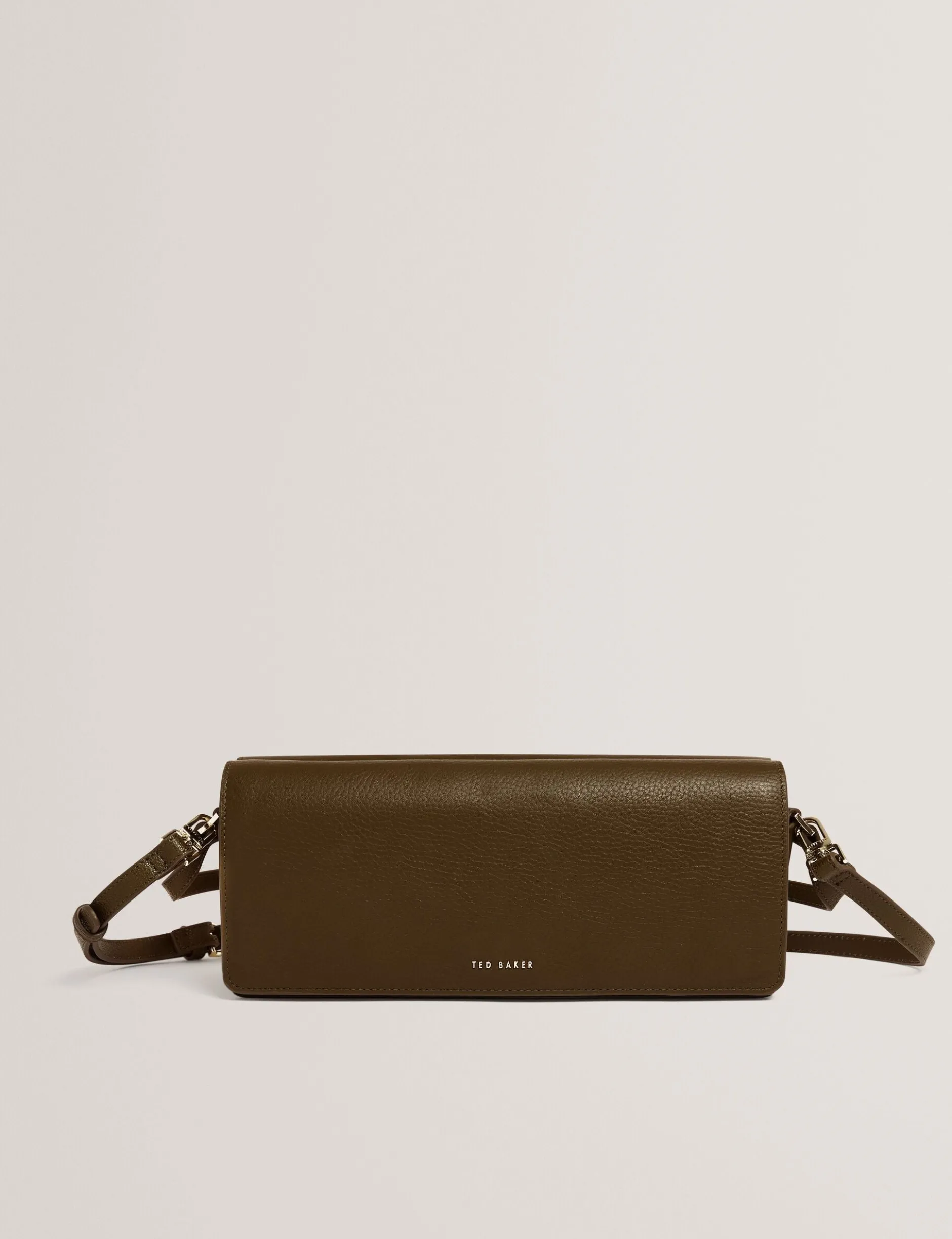 Baguette-Schultertasche aus Leder mit Überschlag
