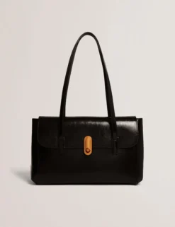 Baguette-Tasche aus geknittertem Leder mit Drehverschluss