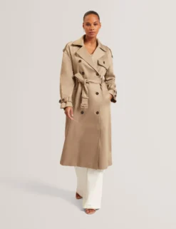 Baumwoll-Midi-Trenchcoat mit Gürtel