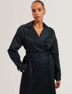 Baumwoll-Midi-Trenchcoat mit Gürtel