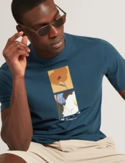 Baumwoll-T-Shirt mit doppeltem Blumenmuster