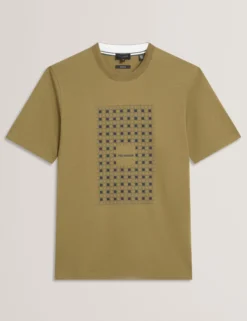 Baumwoll-T-Shirt mit Fliesenmuster und Rundhalsausschnitt