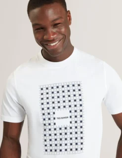 Baumwoll-T-Shirt mit Fliesenmuster und Rundhalsausschnitt