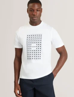 Baumwoll-T-Shirt mit Fliesenmuster und Rundhalsausschnitt