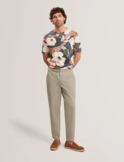 Baumwoll-T-Shirt mit Gartenmuster und Rundhalsausschnitt