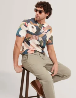 Baumwoll-T-Shirt mit Gartenmuster und Rundhalsausschnitt