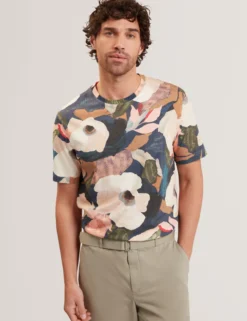 Baumwoll-T-Shirt mit Gartenmuster und Rundhalsausschnitt