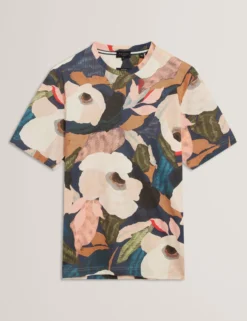 Baumwoll-T-Shirt mit Gartenmuster und Rundhalsausschnitt