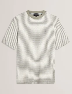 Baumwoll-T-Shirt mit Strukturstreifen und Rundhalsausschnitt