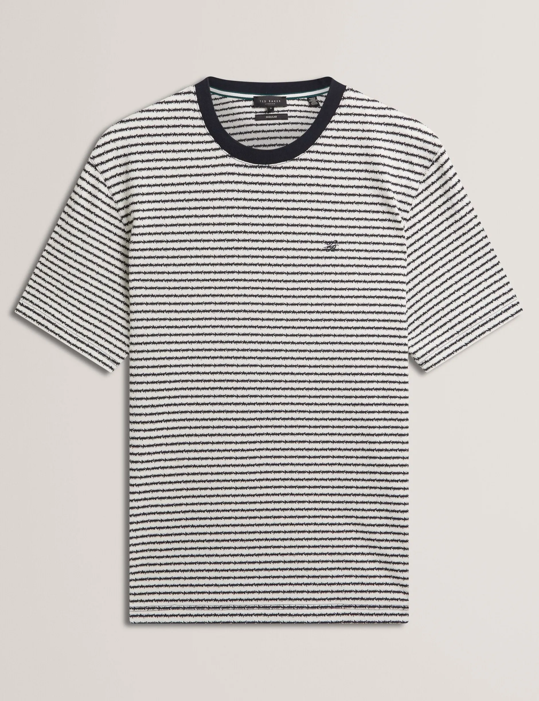 Baumwoll-T-Shirt mit Strukturstreifen und Rundhalsausschnitt