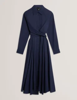Baumwoll-Wickelkleid mit Cut-Outs, Midi-Länge, Hemdbluse