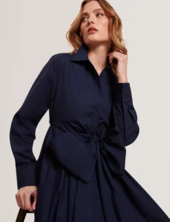 Baumwoll-Wickelkleid mit Cut-Outs, Midi-Länge, Hemdbluse