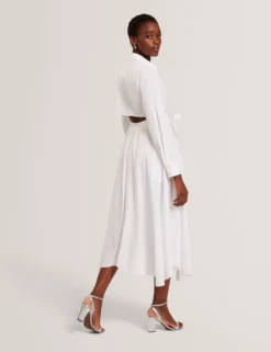 Baumwoll-Wickelkleid mit Cut-Outs, Midi-Länge, Hemdbluse