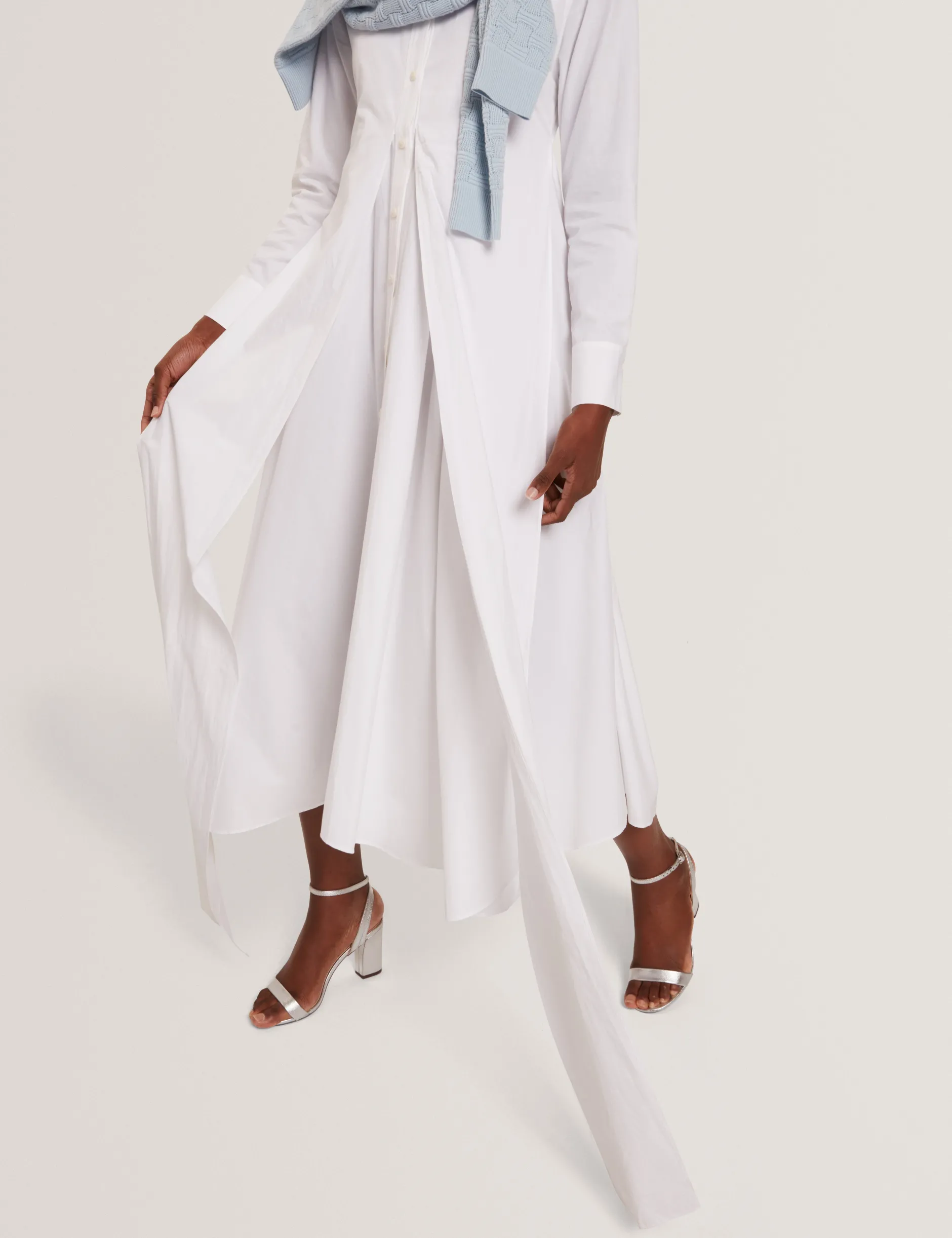 Baumwoll-Wickelkleid mit Cut-Outs, Midi-Länge, Hemdbluse