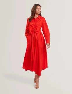 Baumwoll-Wickelkleid mit Cut-Outs, Midi-Länge, Hemdbluse