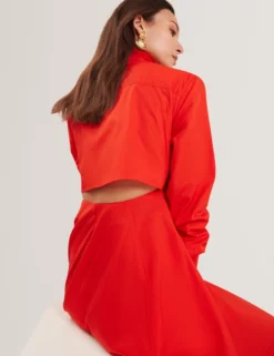 Baumwoll-Wickelkleid mit Cut-Outs, Midi-Länge, Hemdbluse