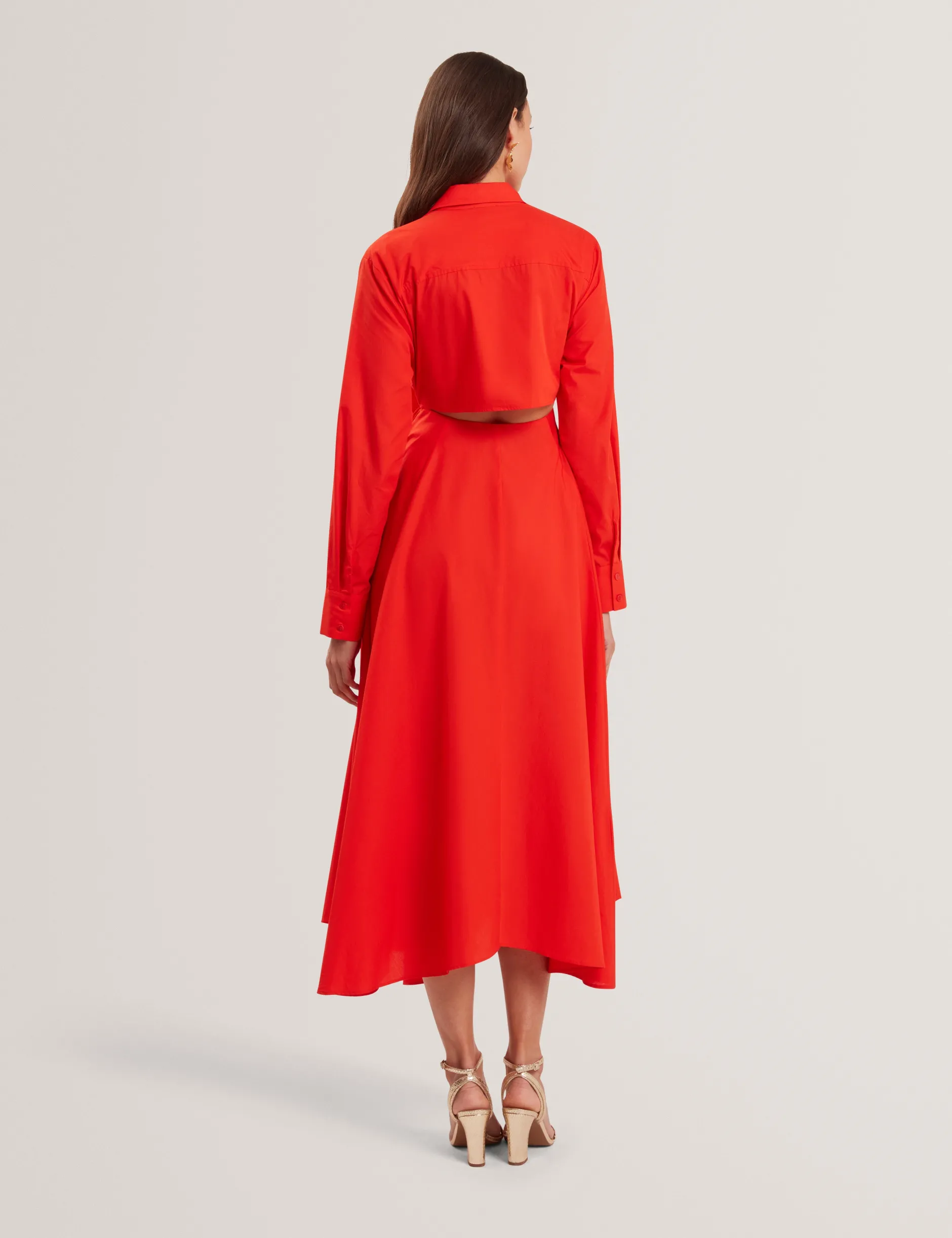Baumwoll-Wickelkleid mit Cut-Outs, Midi-Länge, Hemdbluse