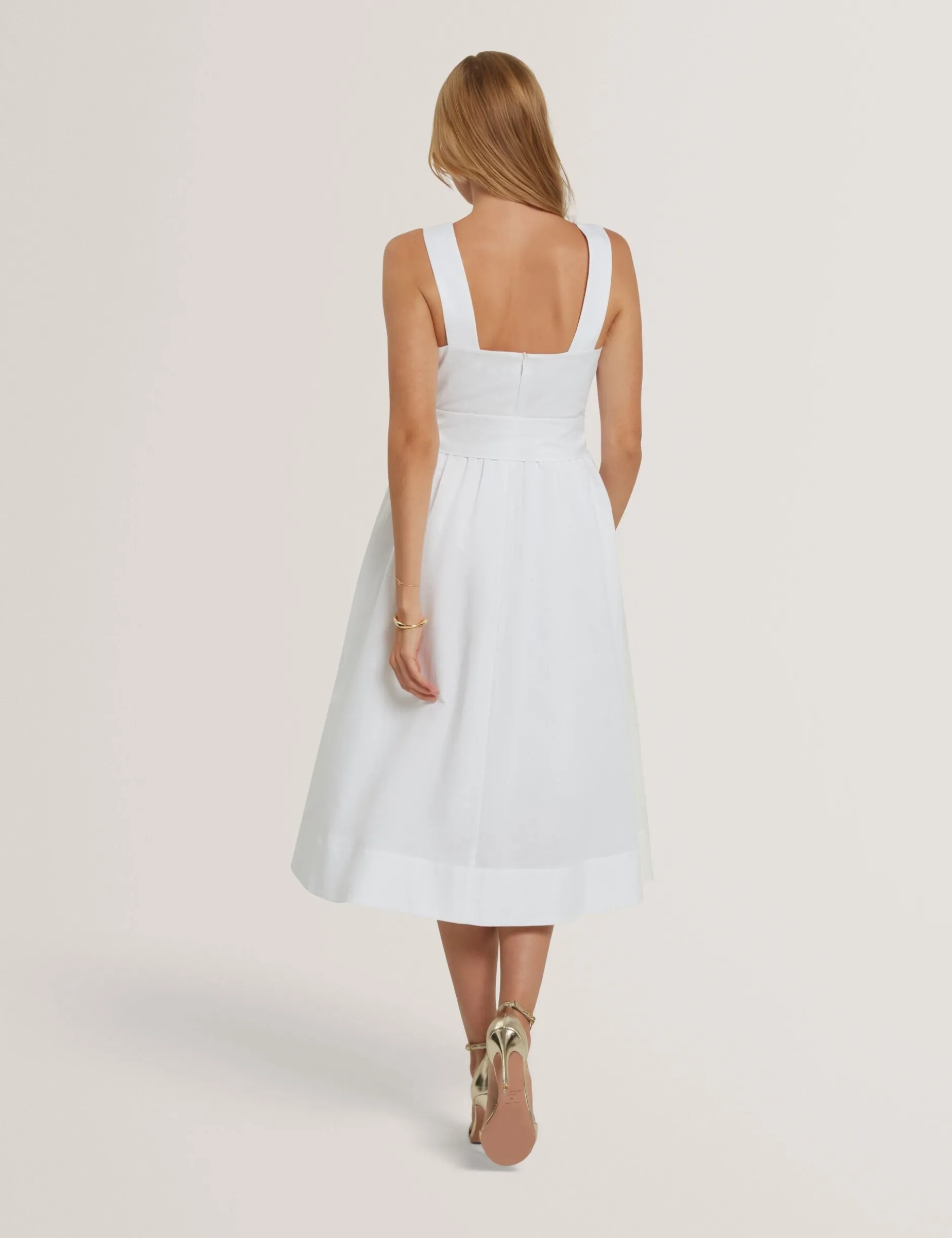 Bedrucktes Rockkleid aus Leinen und Baumwolle, Midi-Länge, Sommerkleid