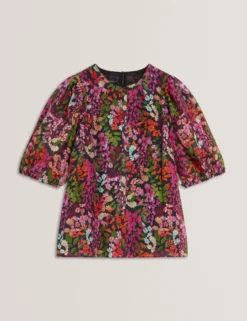 Bluse mit Blütenmuster und Puffärmeln