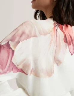 Bluse mit Printdetails, Wickeloptik und langen Ärmeln