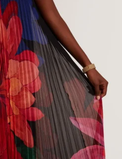 Bold Bloom Plissee-Midikleid mit Neckholder