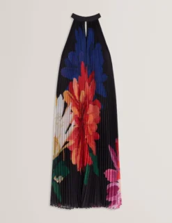 Bold Bloom Plissee-Midikleid mit Neckholder