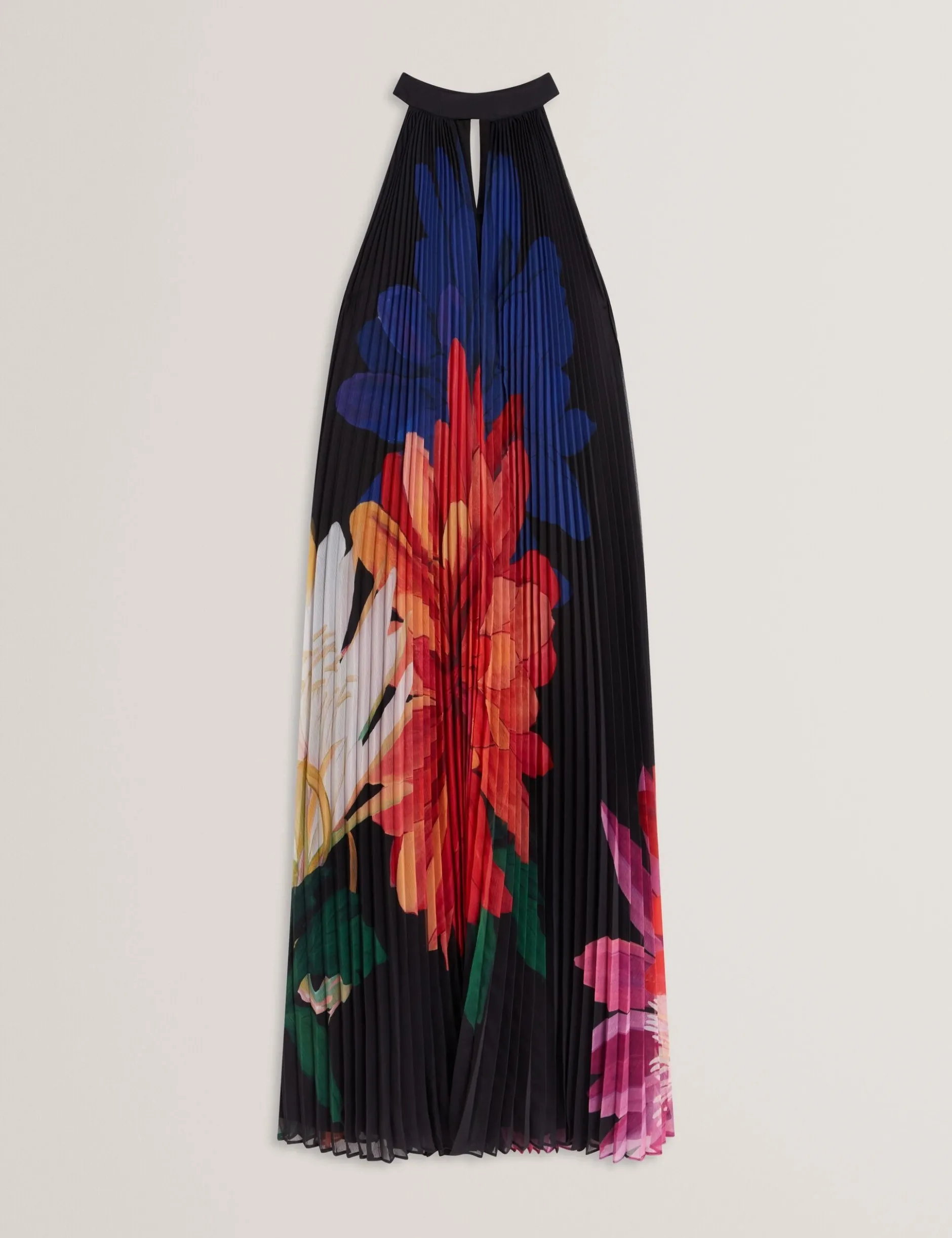 Bold Bloom Plissee-Midikleid mit Neckholder