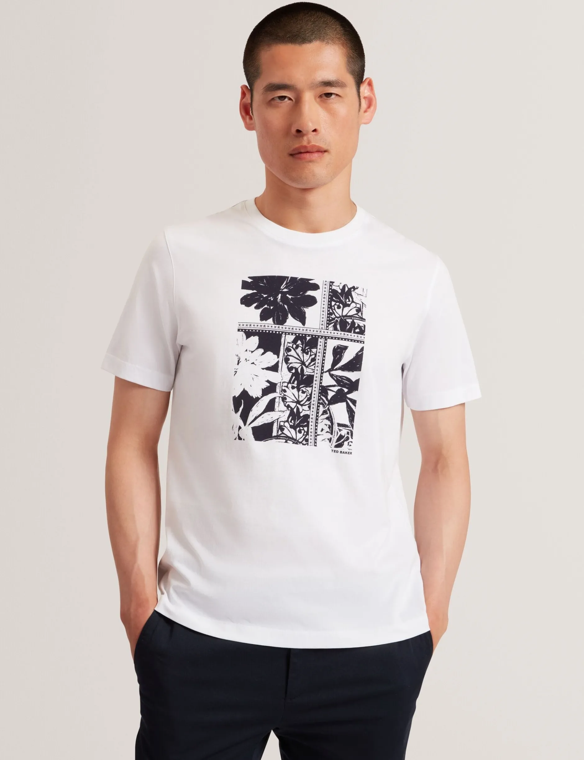 Botanisches Grafik-T-Shirt mit Rundhalsausschnitt
