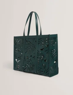 Breite Ledertasche mit Blattausschnitt