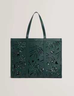 Breite Ledertasche mit Blattausschnitt