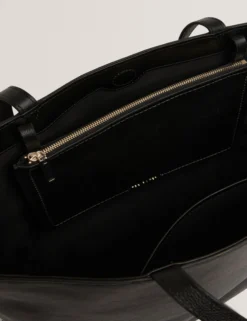 Breite Tragetasche aus genarbtem Leder
