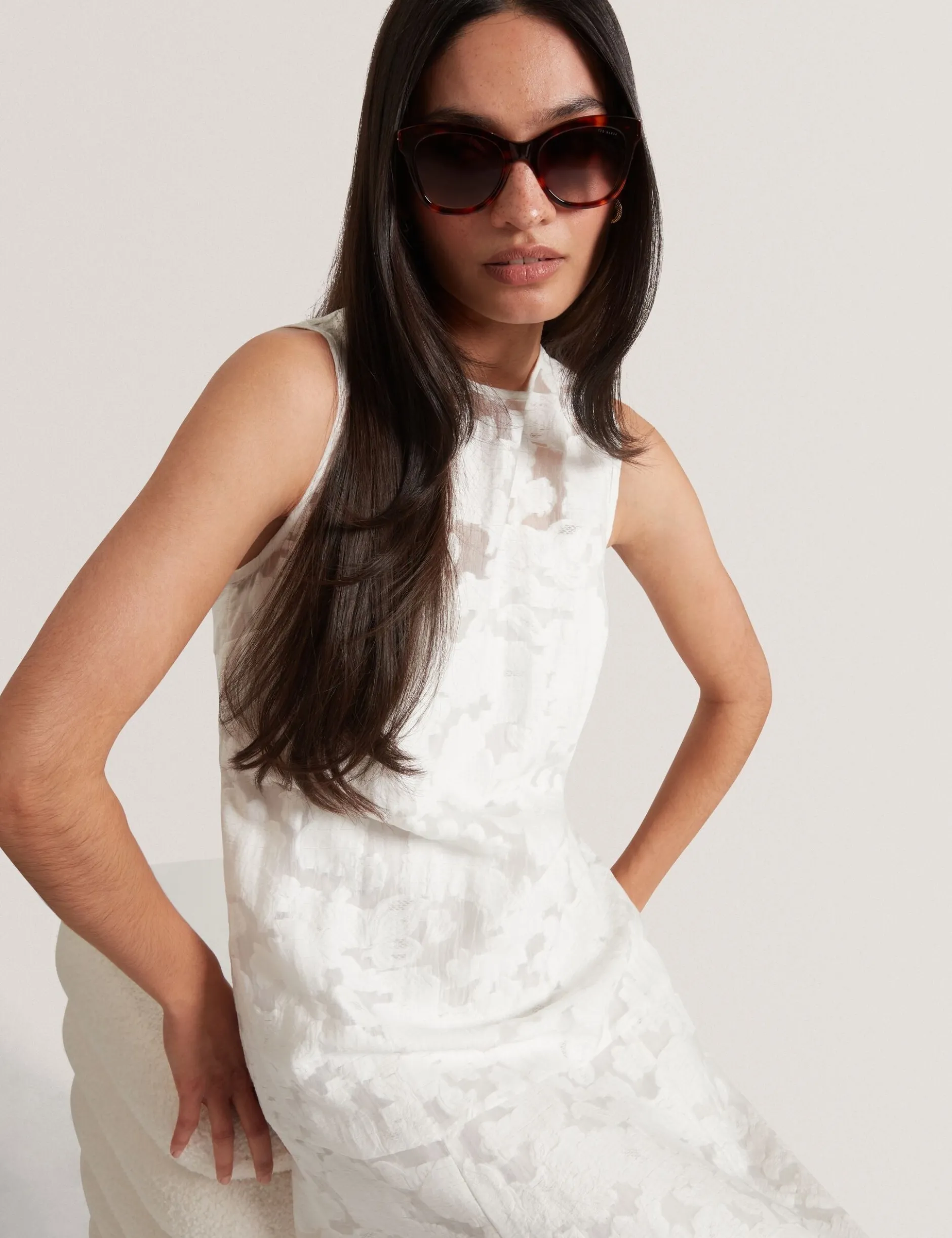 Burnout-Midi-Kleid mit Blumenmuster und tiefer Taille