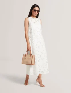 Burnout-Midi-Kleid mit Blumenmuster und tiefer Taille