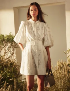 Burnout-Mini-Hemdblusenkleid mit Blumenmuster und Puffärmeln
