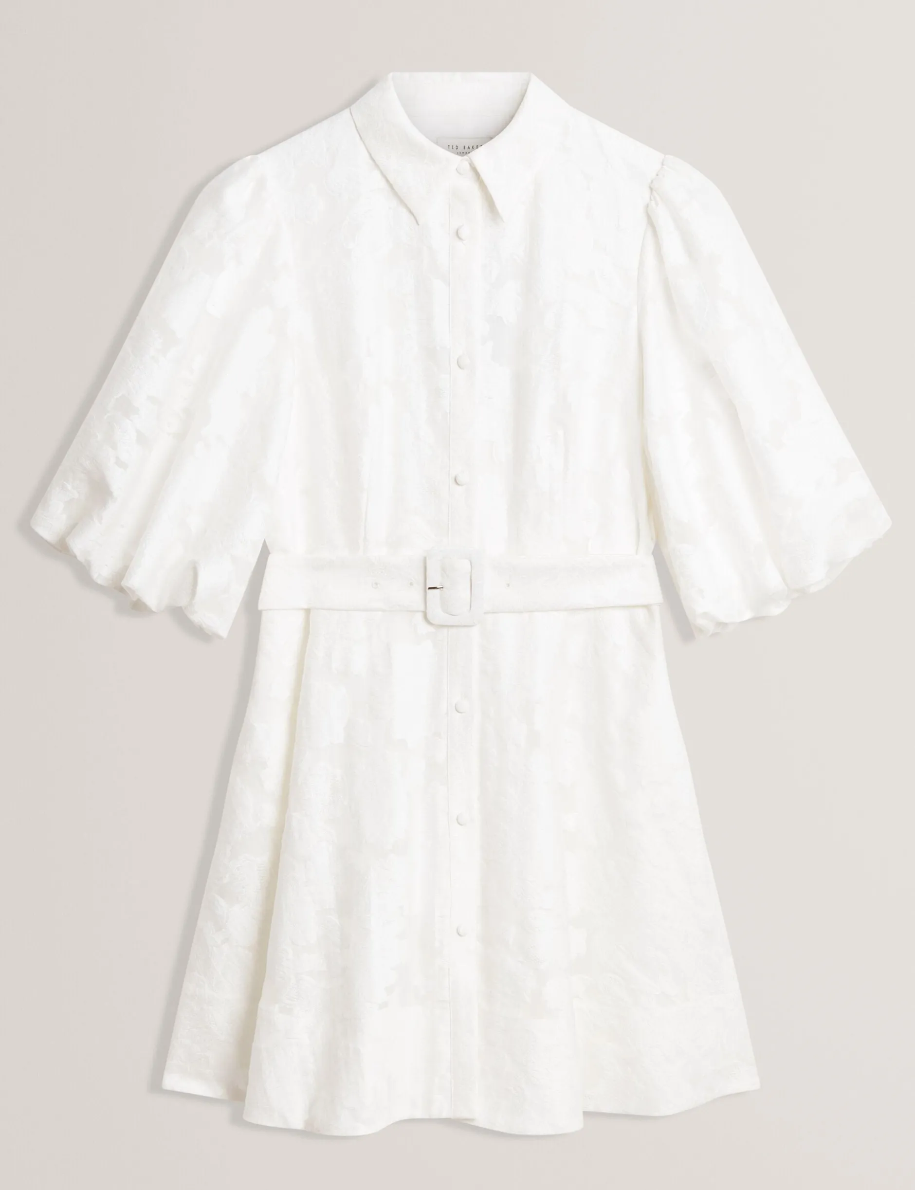 Burnout-Mini-Hemdblusenkleid mit Blumenmuster und Puffärmeln