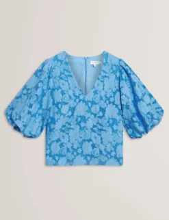 Burnout-Oberteil mit Blumenmuster und Puffärmeln