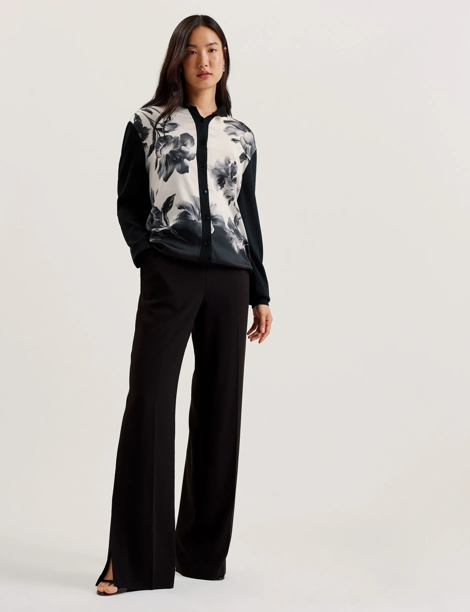 Cardigan mit einfarbigem Print und gewebter Vorderseite