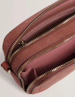 Crossbody-Kameratasche aus Wildleder mit Gurtband